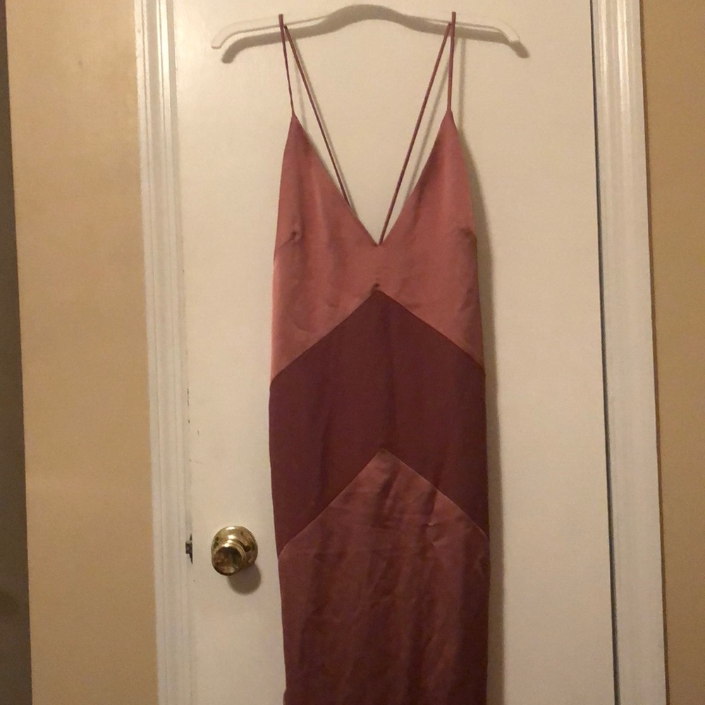 NWT H&M BRONZE SEXY SILKY V NECK SLIP DRESS SZ 12
